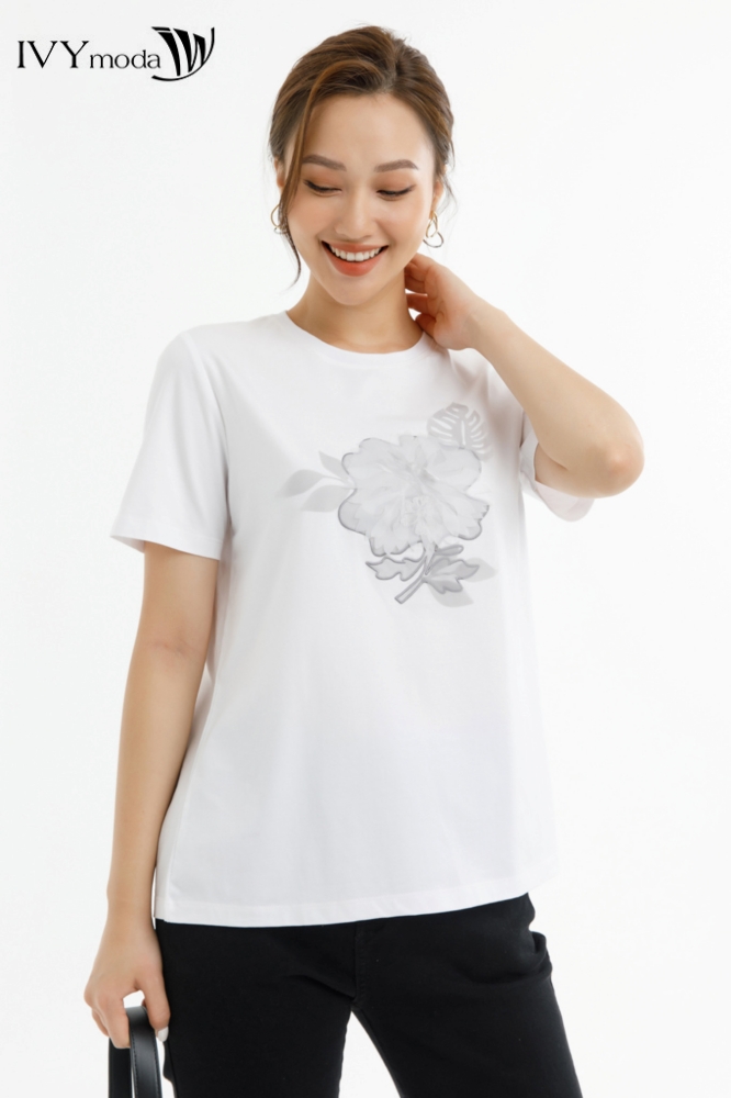 Áo thun đính hoa nổi IVY moda MS 57M7470