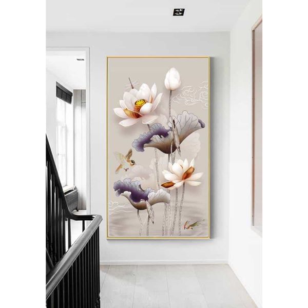 Tranh dán tường 3d hoa sen SN72 (Kích thước : 80x125cm)