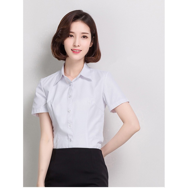 Áo sơ mi TRẮNG CỘC TAY dáng công sở chất THÔ LỤA