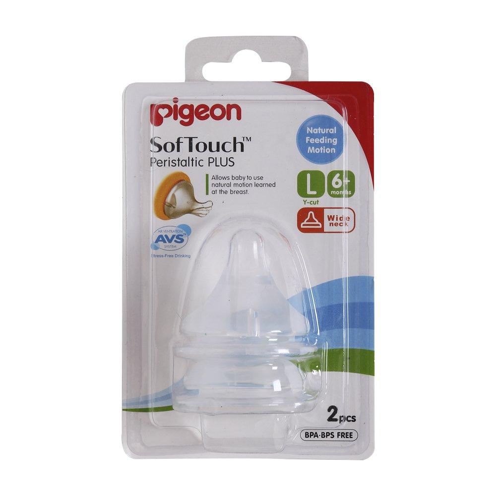 Combo 2 vỉ Ty bình sữa Pigeon Silicone Plus cổ rộng size L - 2 cái/vỉ