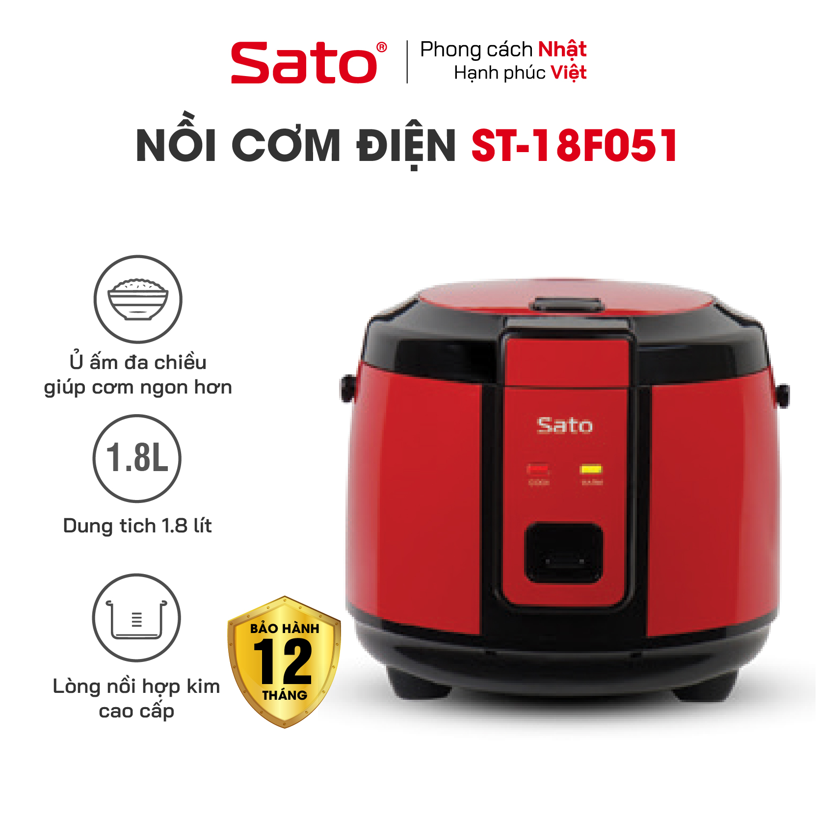 Nồi cơm điện quai xách 1.8L Sato 18F051