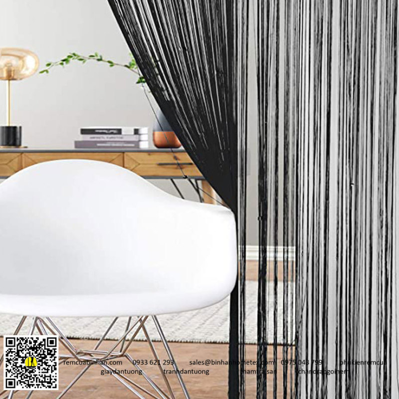 Rèm sợi chỉ màu đen trơn 3m*3m Rèm sợi chỉ trang trí nhà hàng, shop, spa tiệc cưới, rèm tiệm tóc