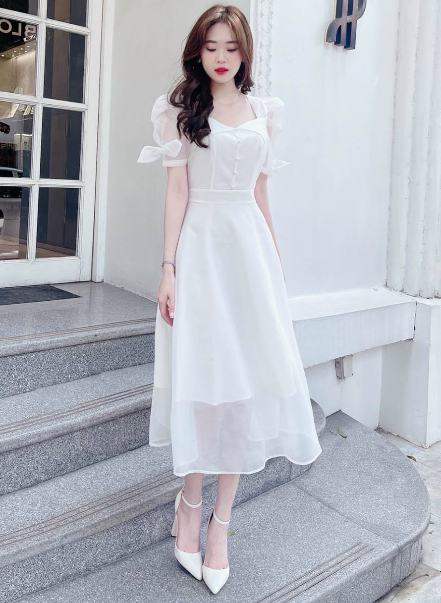 Váy xòe ren trắng tầng chân  V925  Topvay Fashion