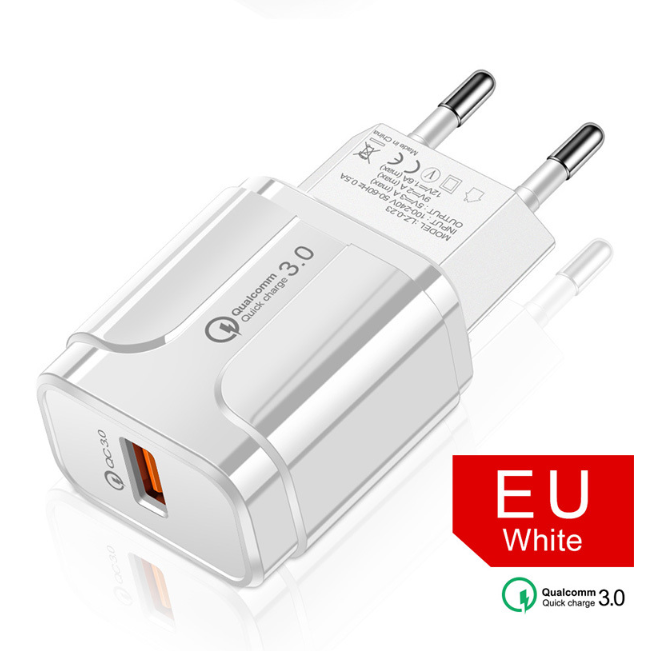 Củ sạc nhanh 18W, QC 3.0, 1 cổng usb 3.0, chân tròn