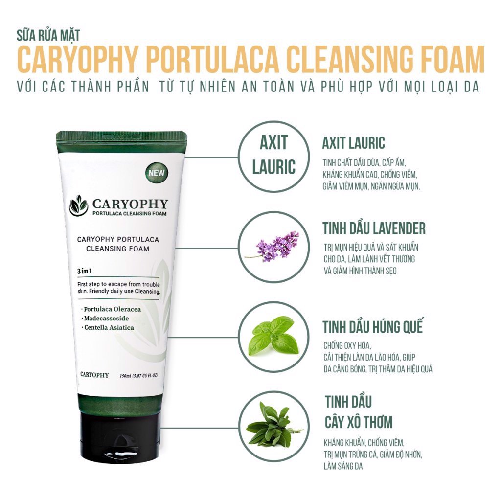 Sữa Rửa Mặt Caryophy Portulaca Cleansing Foam 30ml 150ml