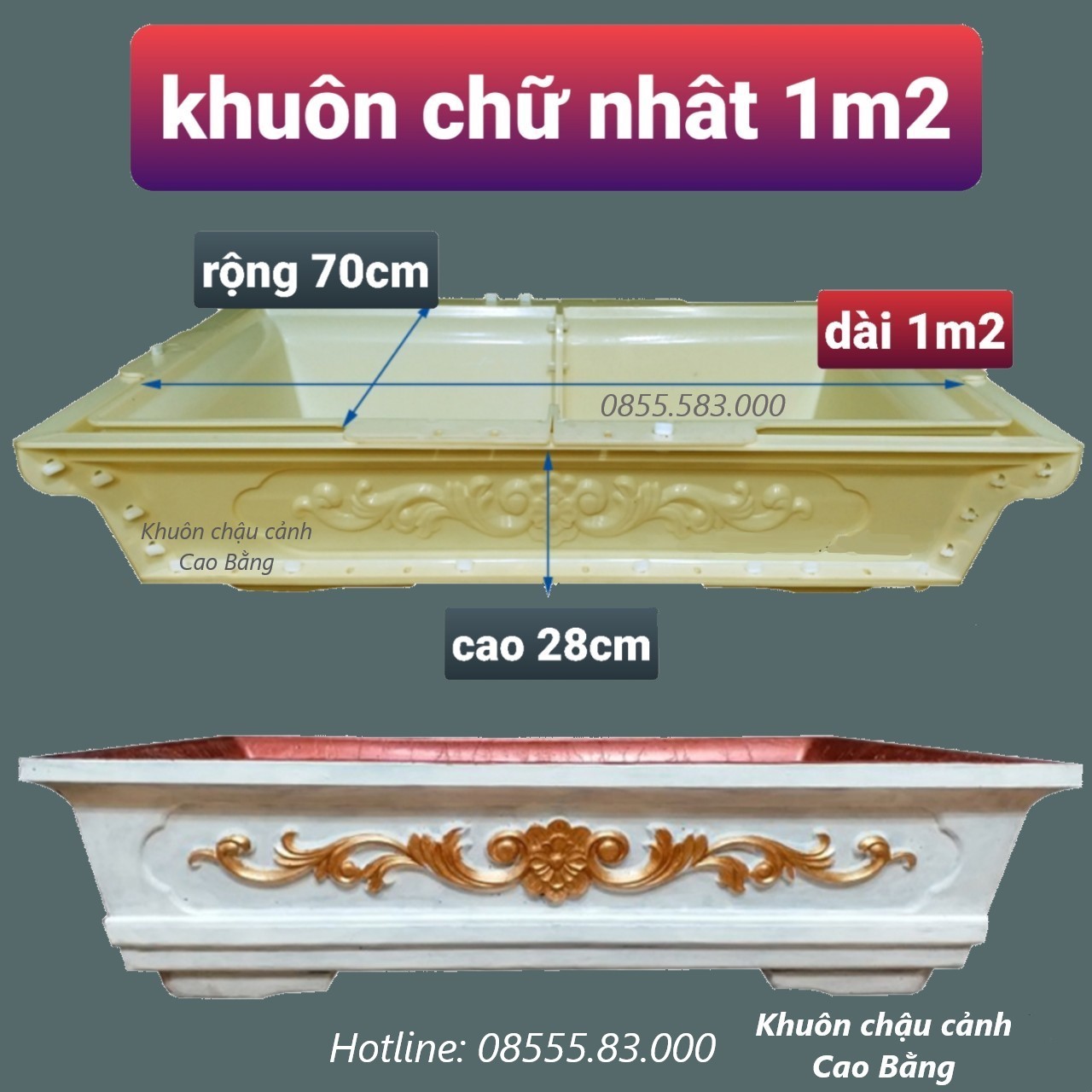 khuôn đúc chậu cảnh chữ nhật 1m2 (khuôn chậu ABS có lòng trong)