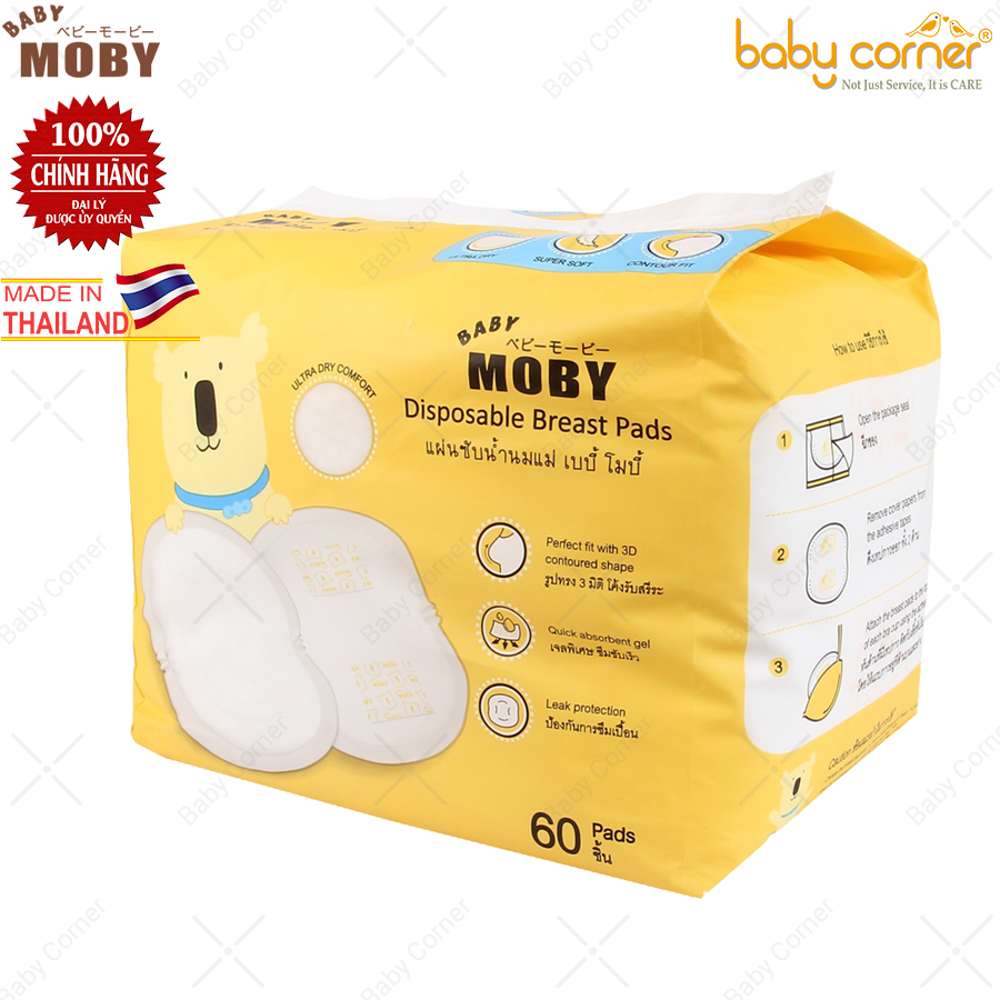 [HSD: T10/2024] Combo 2 Gói Lót Thấm Sữa BABY MOBY, 60 Miếng/ Gói