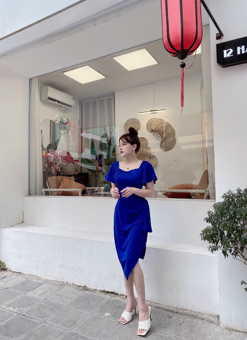 Đầm body xếp ly tà xéo - YB220911