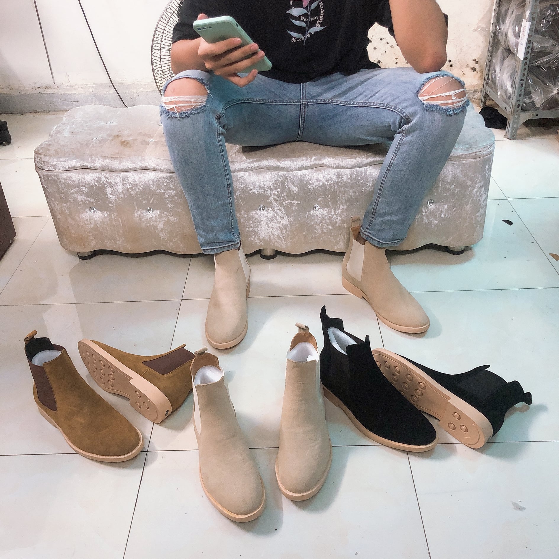 Giày Chelsea Boots Tan Da Lộn Cao Cấp