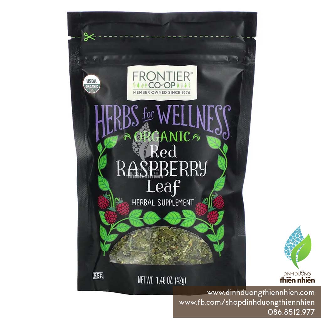 Trà lá mâm xôi đỏ hữu cơ frontier organic red raspberry leaf tea, 42g