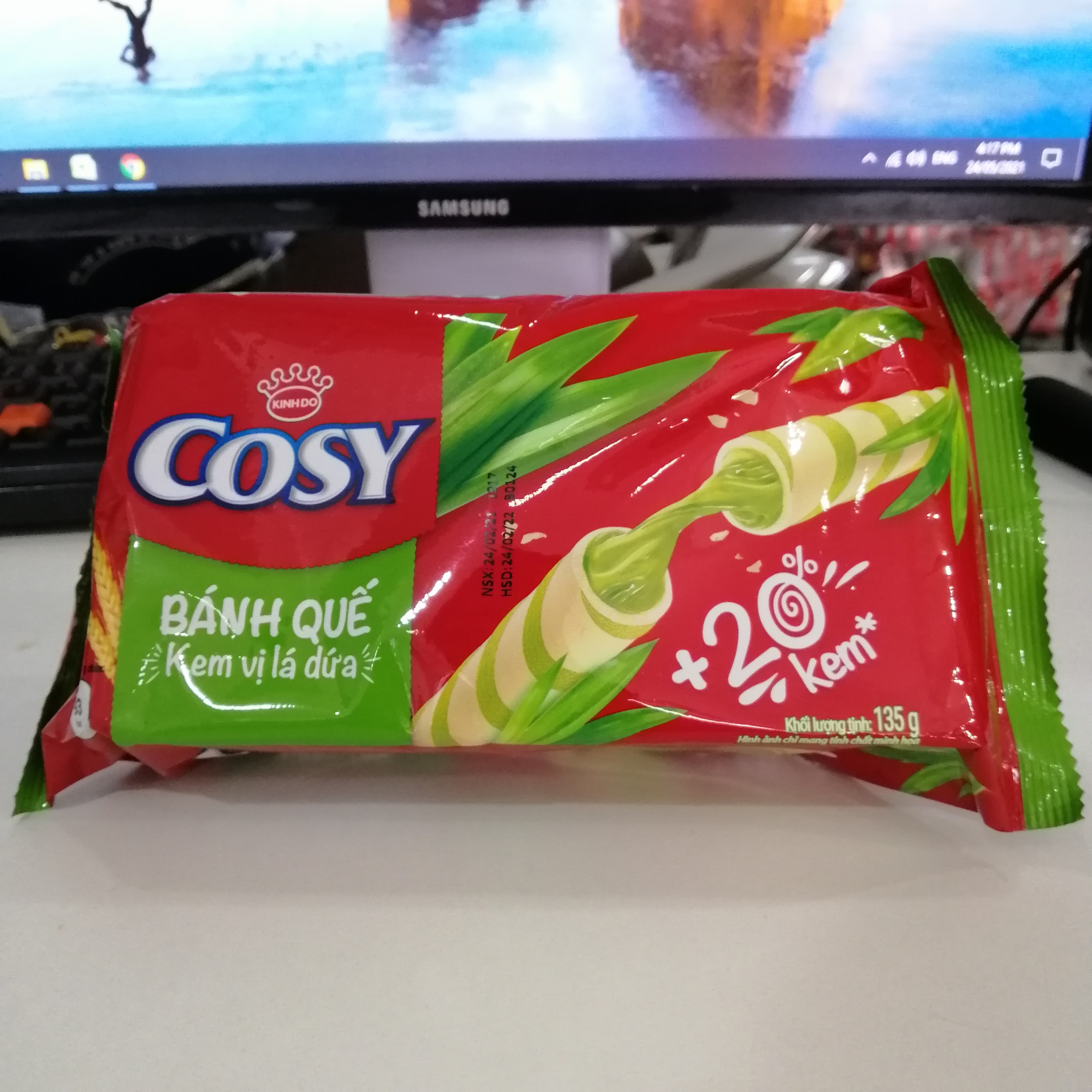 Bánh Quế Kem Cosy Vị Lá Dứa (Gói 117.6g)