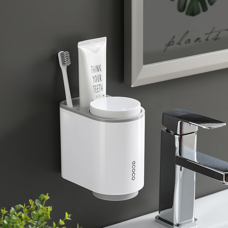 Giá treo bàn chải đánh răng, cốc đựng bàn chải ecoco dính tường