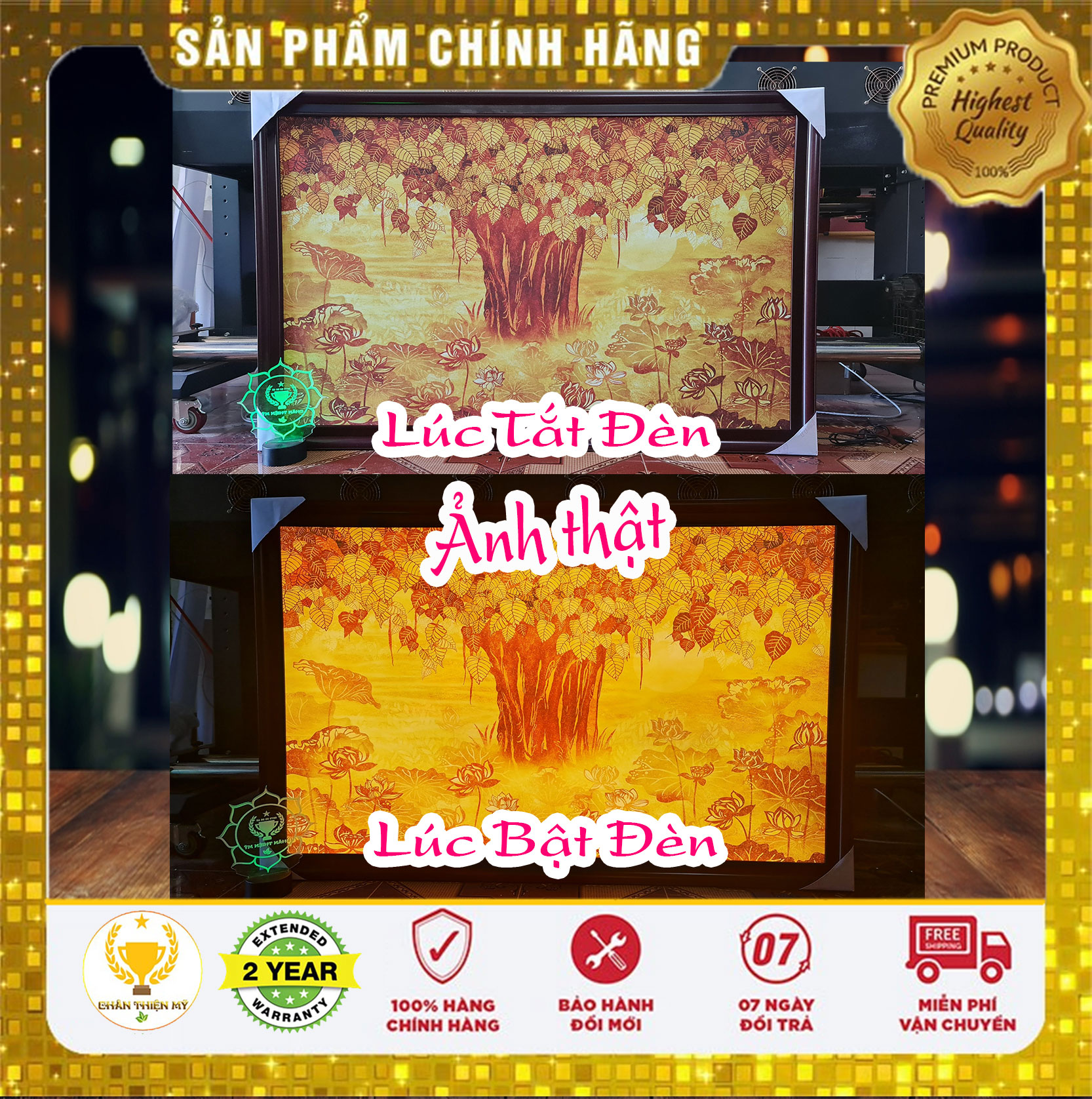 Tranh Trúc Chỉ In Vuông Cao Cấp CHÂN THIỆN MỸ, Vật Phẩm Trang Trí Phòng Thờ, Bàn Thờ TC-TV-89