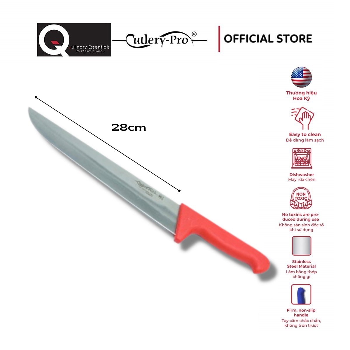 Dao Thái Thịt Cutlery-Pro Lưỡi Thẳng Cán Đỏ 280Mm