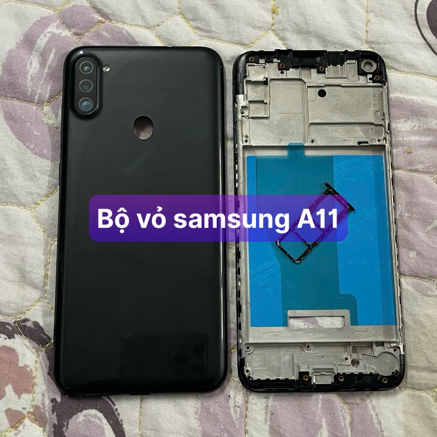 bộ vỏ sườn zin samsung A11 ,kèm khay sim,phím,kính camera