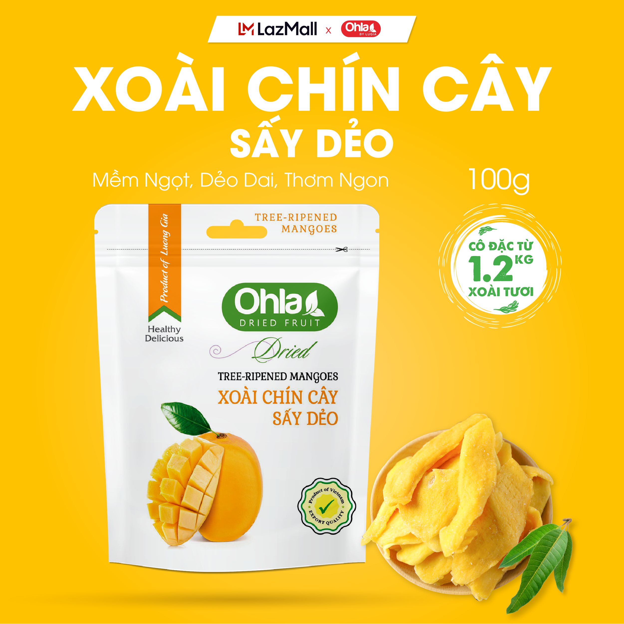 Xoài Chín Cây Sấy Dẻo Ohla 100g - Trái Cây Tươi Giàu Dinh Dưỡng & Vitamin