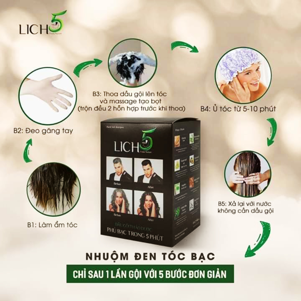 Dầu gội đen tóc thảo dược LICH5 [Mầu Đen, Mầu Nâu Đen]