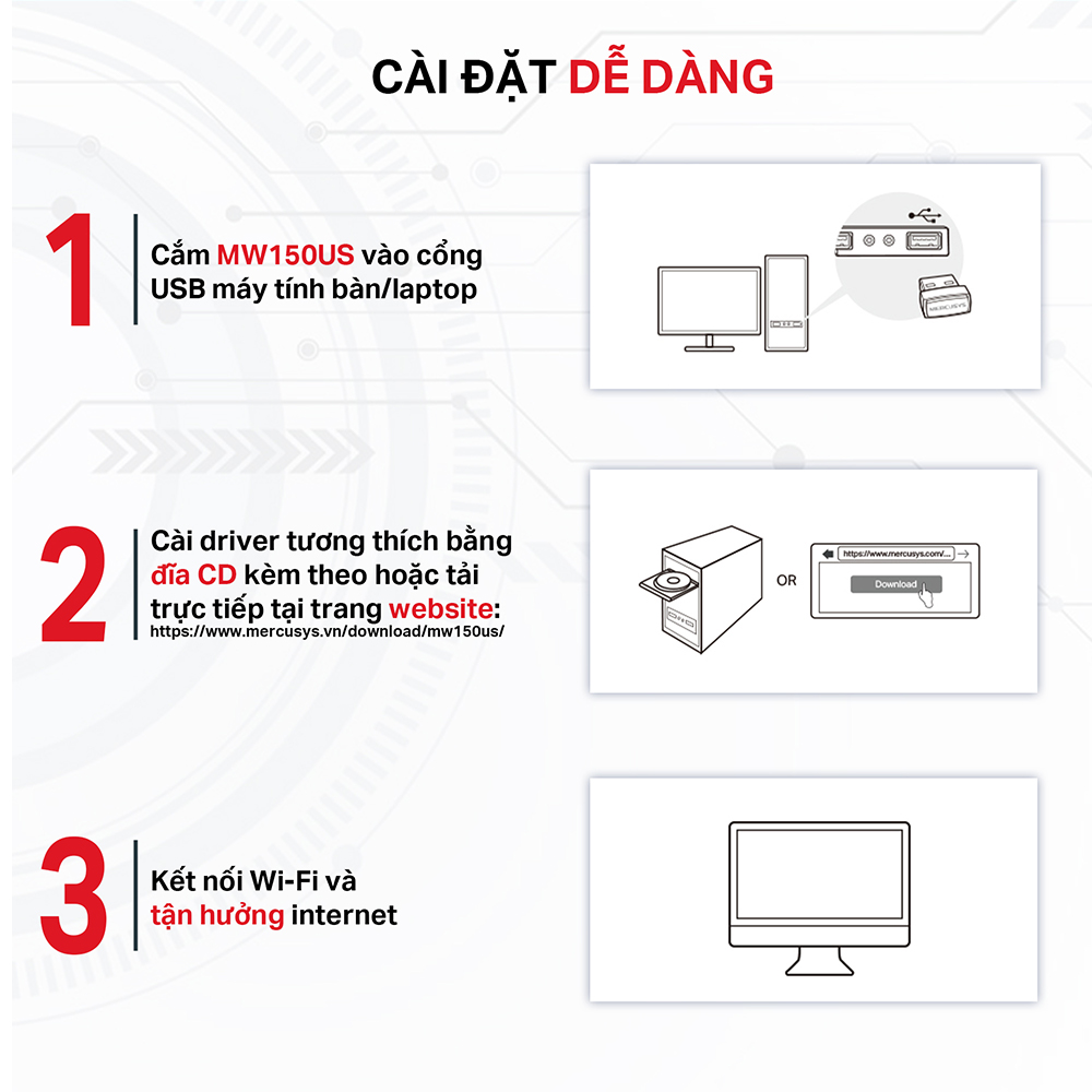 Bộ Chuyển Đổi USB Wifi Nano Mercusys MW150US N150