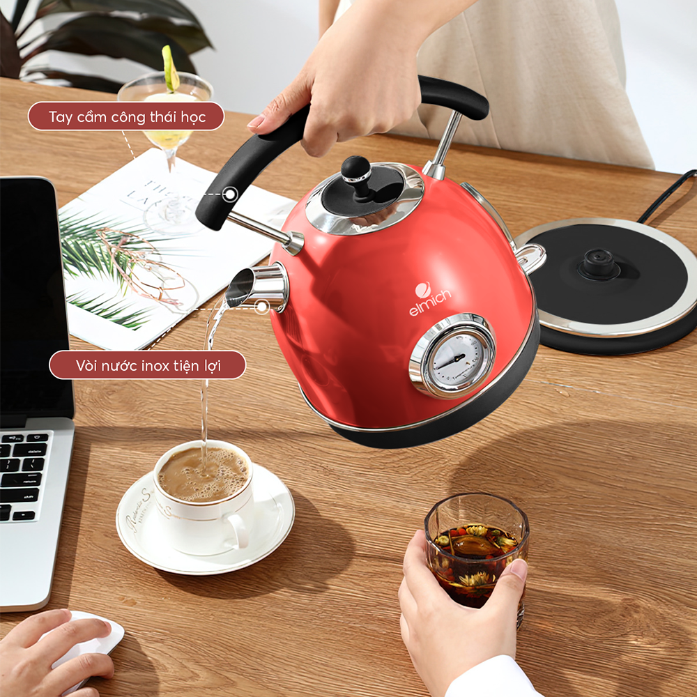 Ấm đun nước siêu tốc Elmich KEE 1776 (Dung tích 1.8L, Mầu Đỏ, Công suất 2.200W)