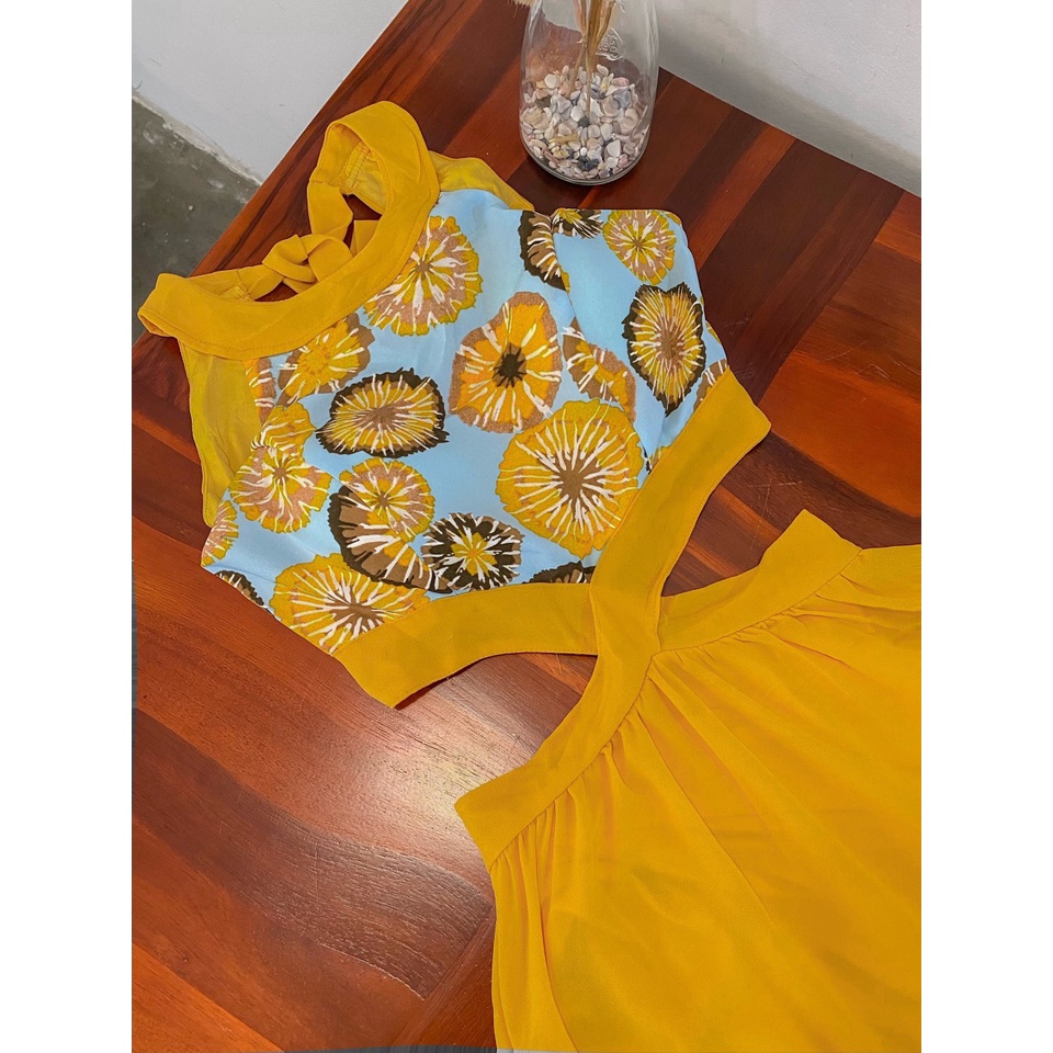 Đầm maxi đi biển phối thổ cẩm xoè