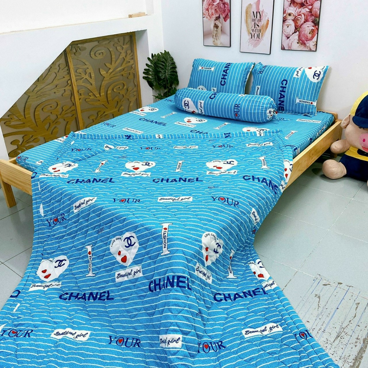 GA THUN HÀN QUỐC BỘ 5 MÓN (GA + 2 GỐI NẰM + 1 GỐI ÔM + CHĂN)