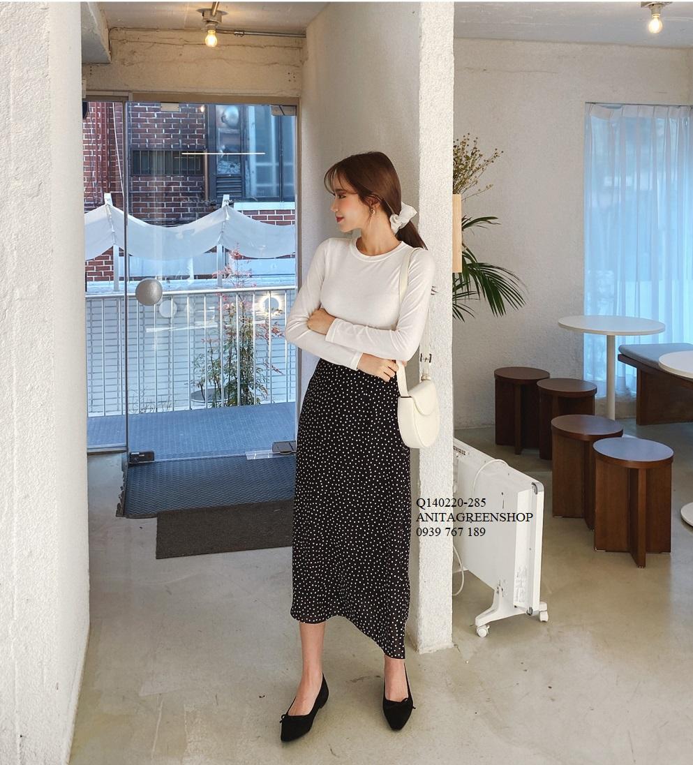 Q140220  CHÂN VÁY CHẤM BI THIẾT KẾ