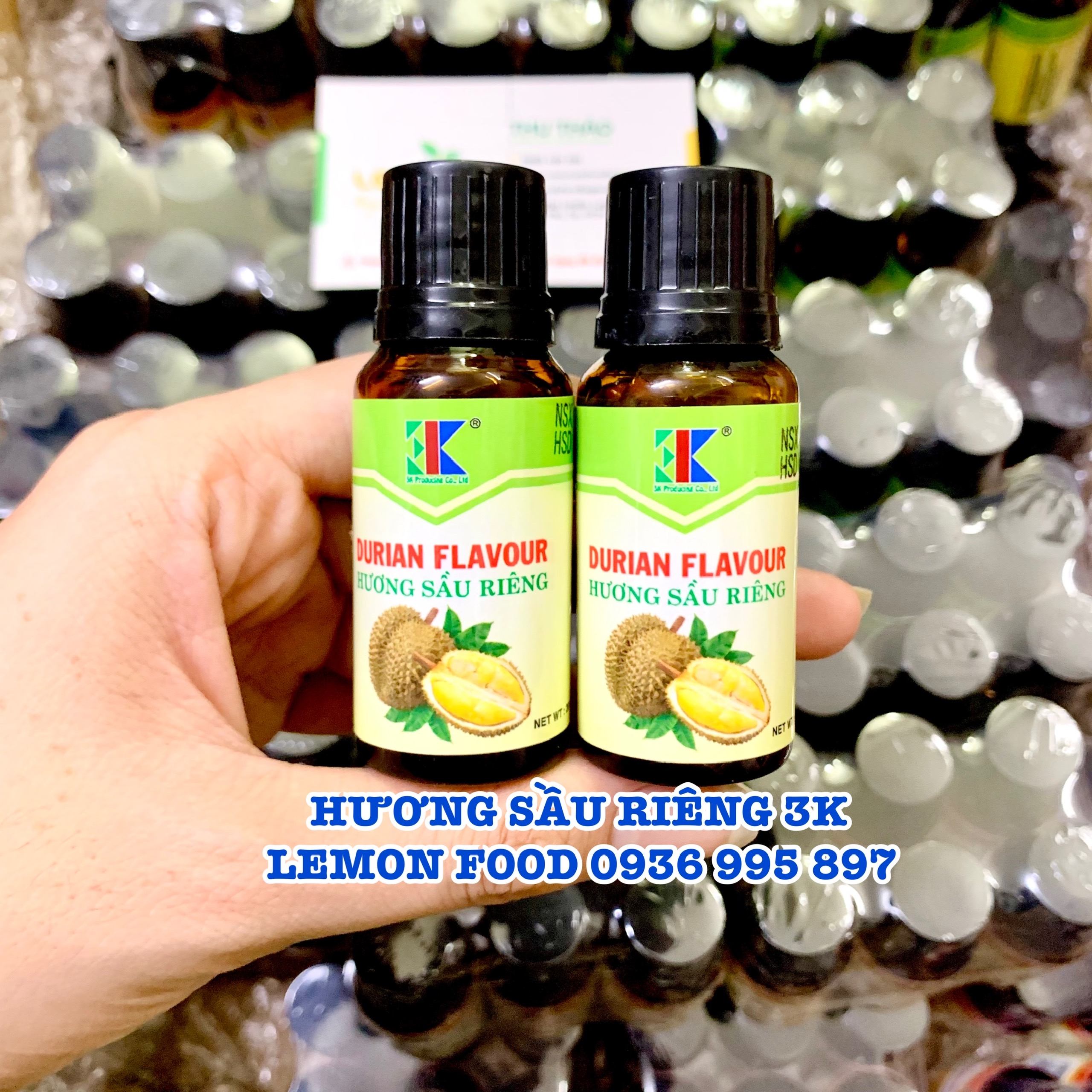 Hương sầu riêng không màu 3K chuyên dùng cho xôi, bánh kẹo, kem, thạch, mứt - Chai 20ml
