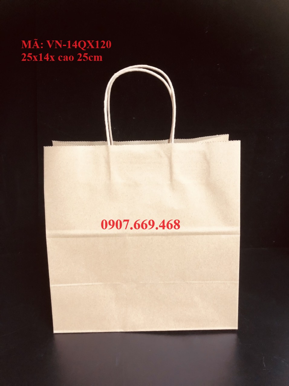 Túi giấy kraft nâu có quai xách (100 túi)