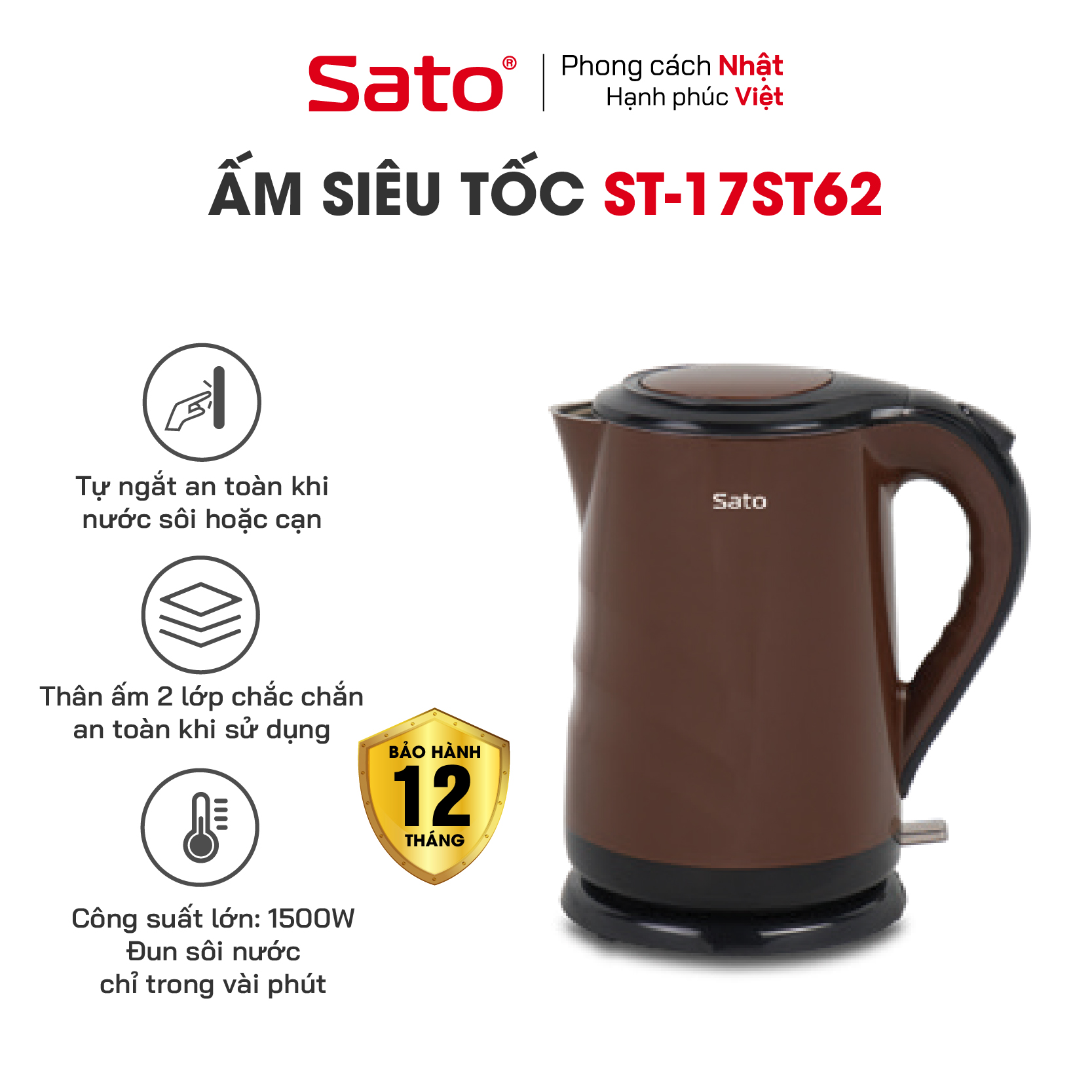 Ấm siêu tốc 1.8L Sato 17ST62