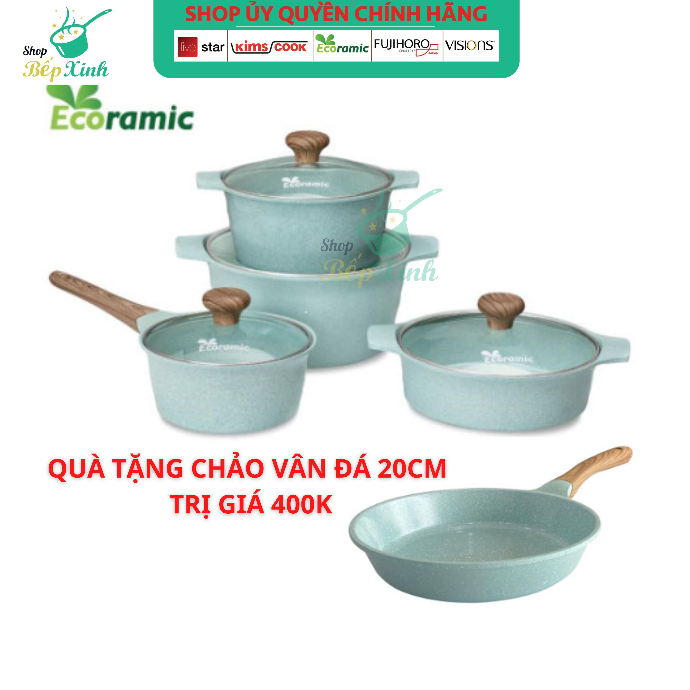 Bộ Nồi Chống Dính Đáy Từ Cao Cấp ECORAMIC Nắp kính Quánh 16 , Nồi 18cm, 20cm , 22cm và tặng 1 Chảo 20cm