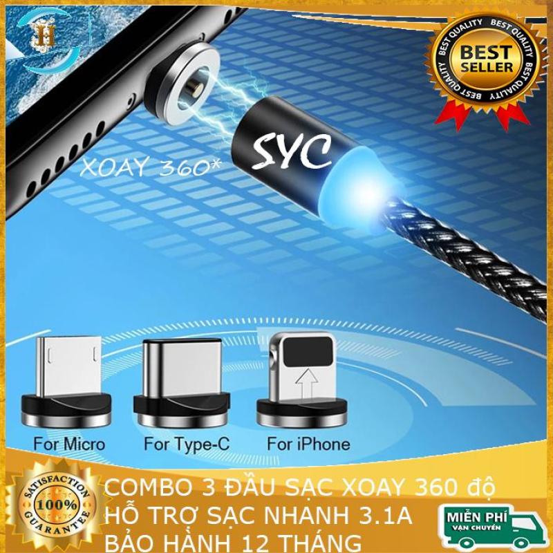 Giá Cáp nam châm , cáp sạc hít nam châm xoay 360 độ SYC . lihtning , micro USB , type-C