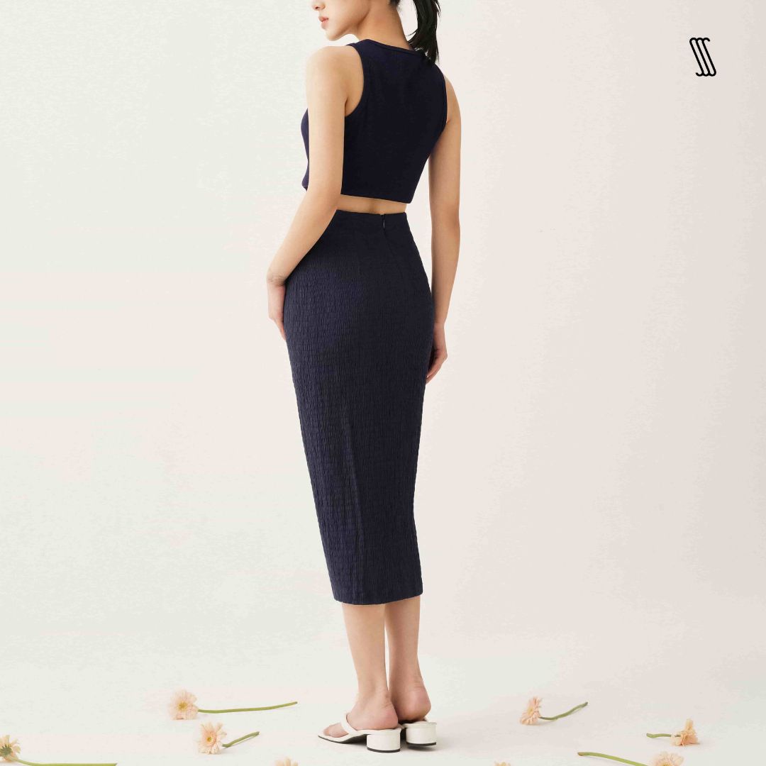 Chân váy nữ SSSTUTTER có dây rút xẻ tà SPLIT MIDI SKIRT