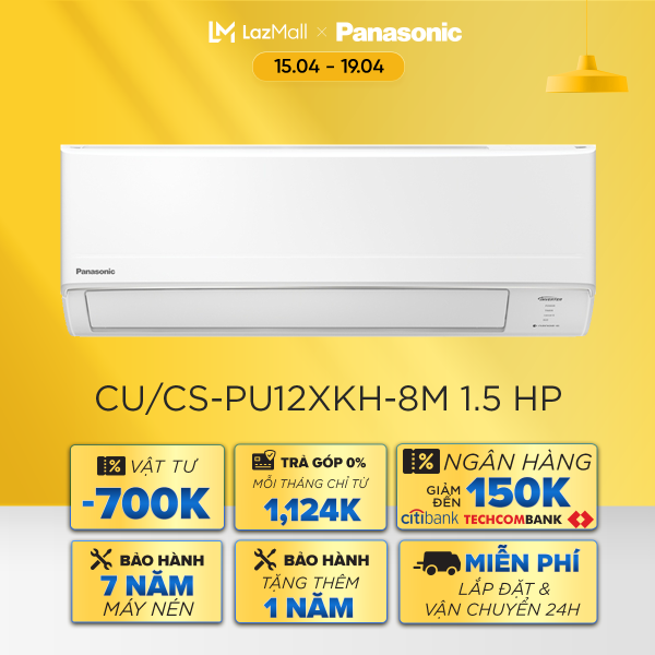 [Trả góp 0%][Giảm 500k phí vật tư] Máy lạnh Panasonic CU/CS-PU12XKH-8M - Một chiều - Inverter tiêu chuẩn