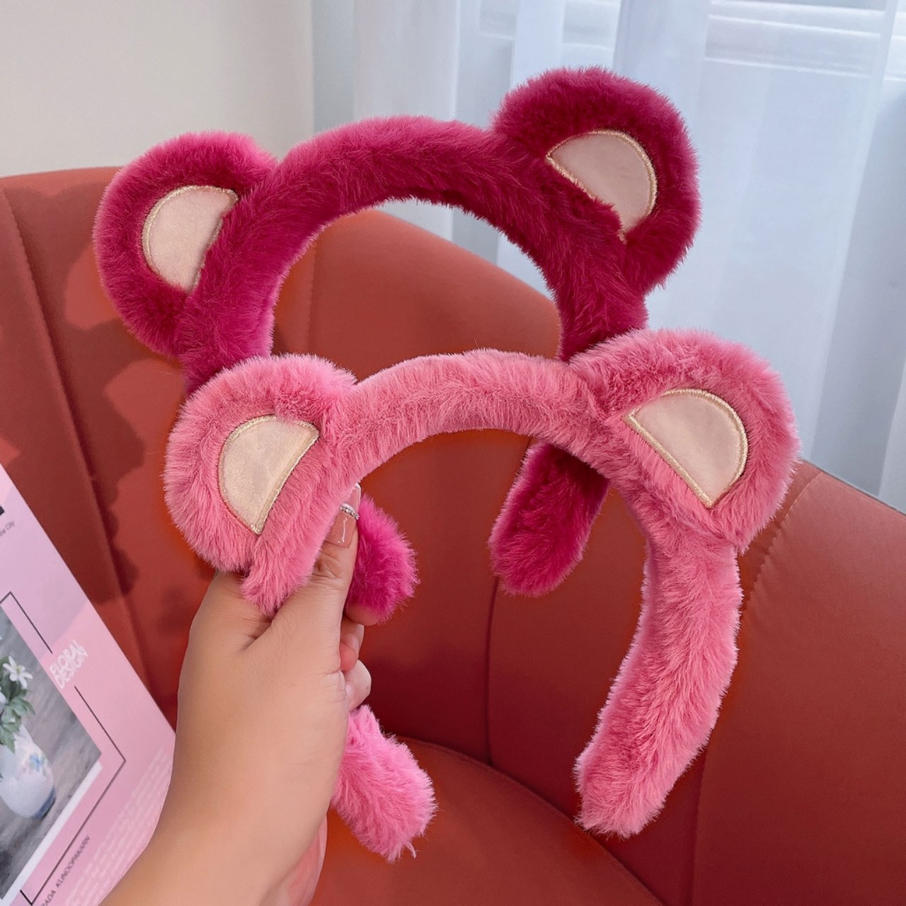 Cute pink bear ears hair hoop, headband