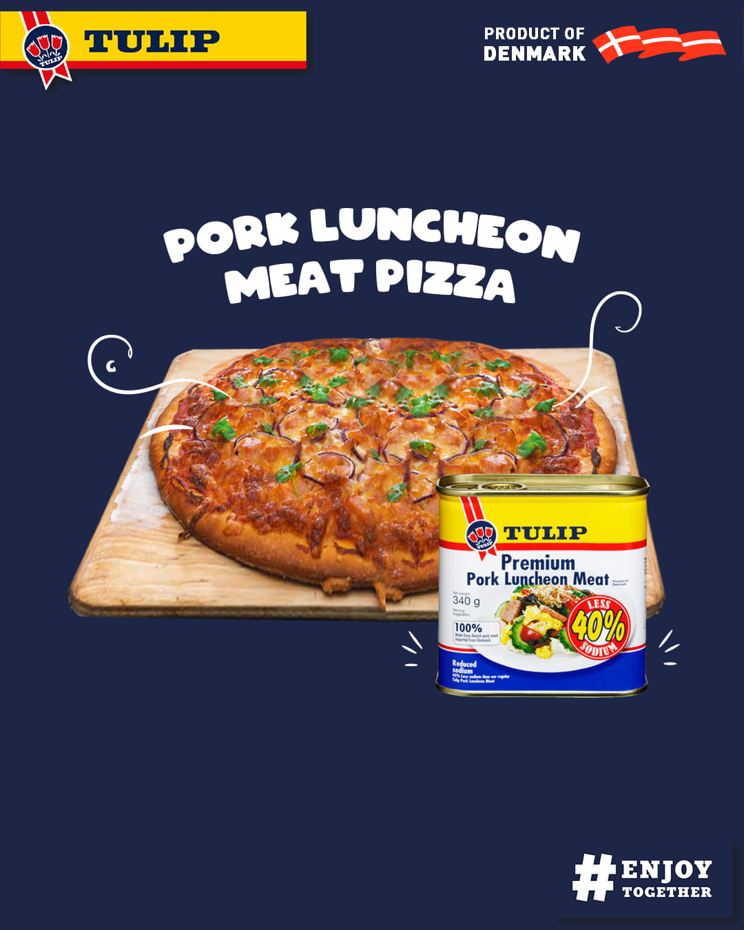 Thịt Heo Hộp 40% Giảm Mặn Tulip 340g - Nhập Khẩu Đan Mạch | Tulip Pork Luncheon Meat 40% Less Sodium 340g