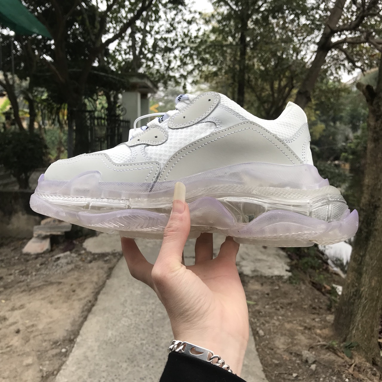 Giày thể thao Sneaker Ba len đế khí trắng trong