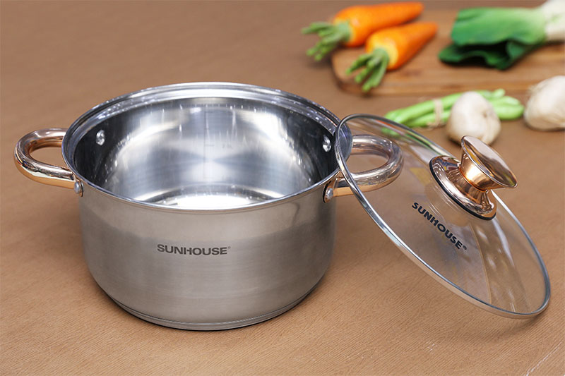 [HCM]Nồi inox 5 đáy sunhouse 16 20 24cm (QUAI NÚM VÀNG)