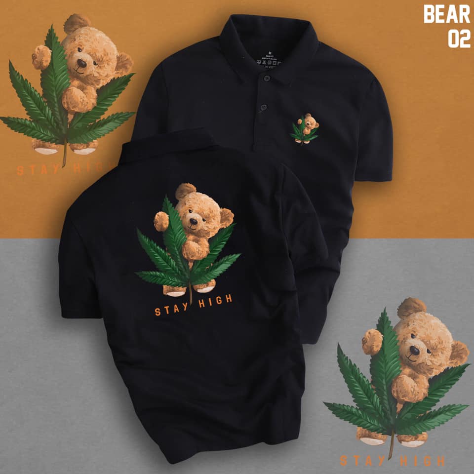 Áo thun cổ trụ cổ bâu polo gấu lá