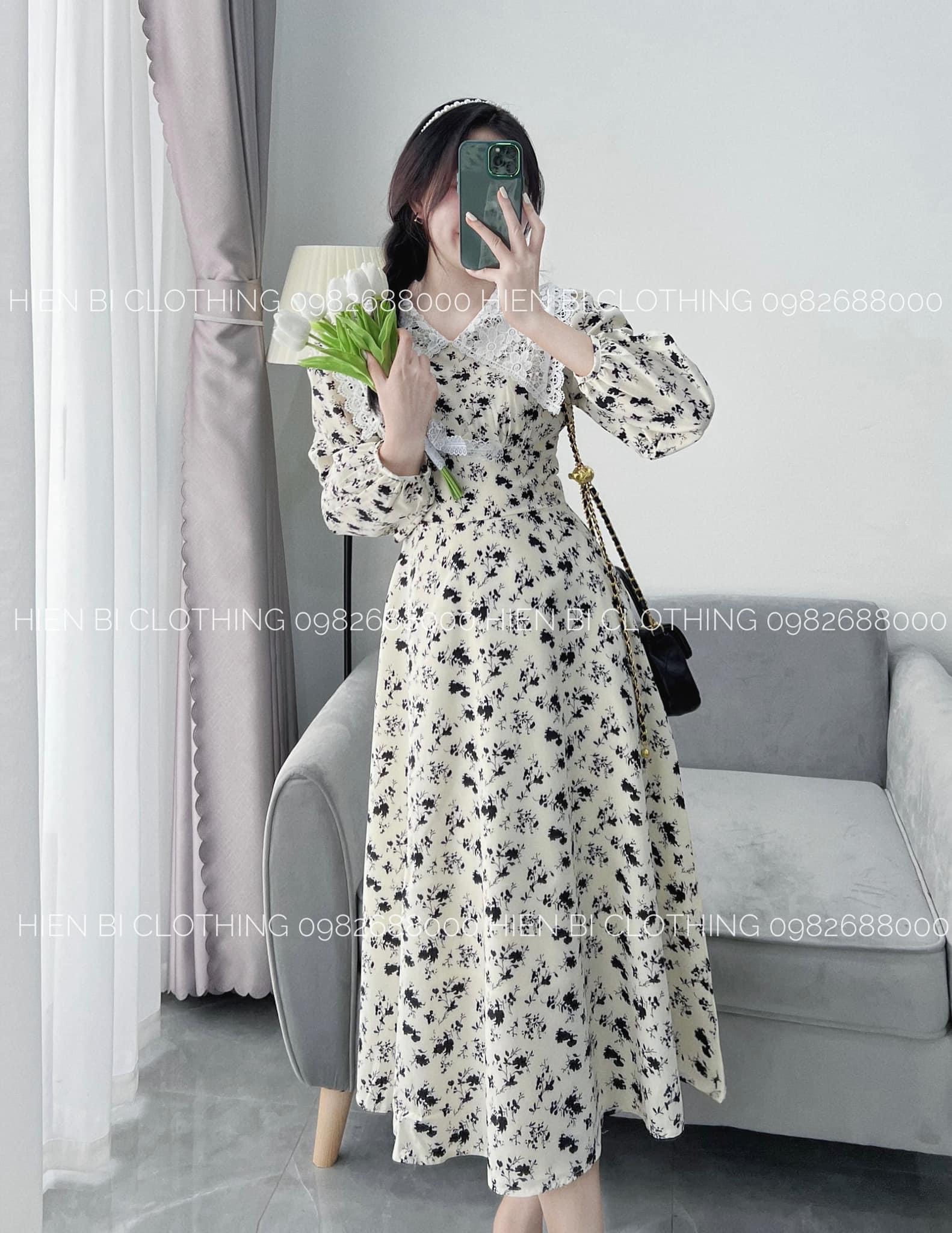 Đầm nữ cao cấp hoa nhí cổ phối ren dáng maxi siêu xinh siêu duyên dáng cho các cô nàng-th