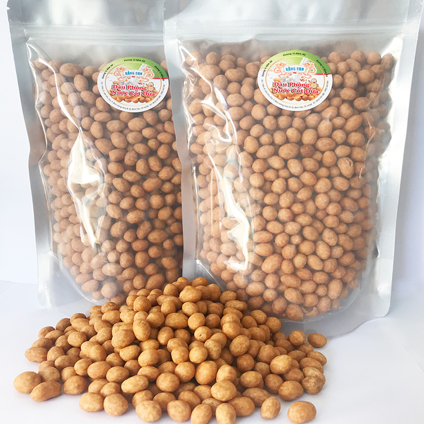 (DC) 1Kg Đậu Phộng Nước Cốt Dừa (2 Túi Zip) Thương Hiệu Rồng Con - Đồ ăn vặt giòn xốp béo thơm