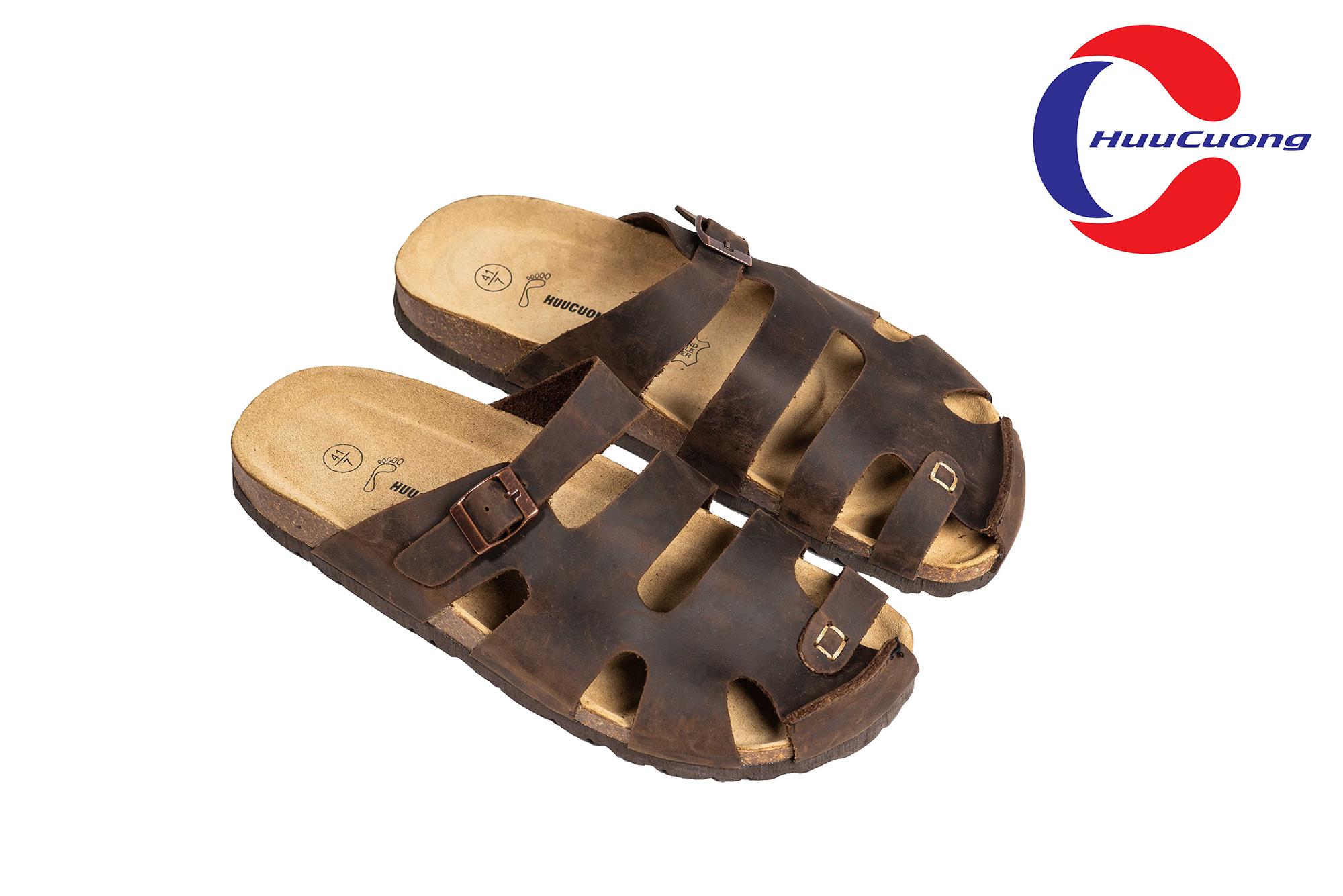 Dép sandal bít mũi da bò nam nữ đế trấu