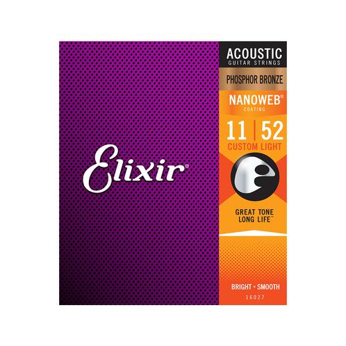 (Chính hãng USA) Dây đàn Elixir Nanoweb Phosphor Bronze Acoustic Guitar Strings 11-52 16027