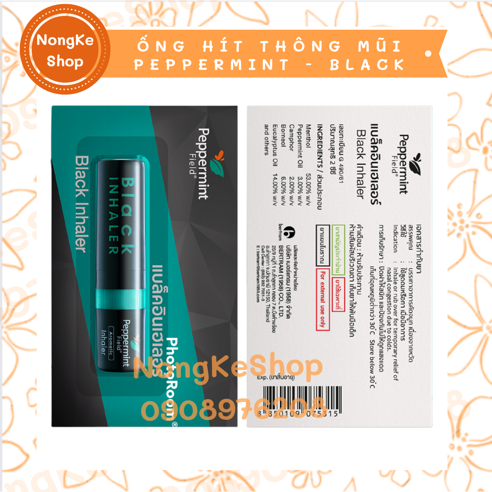 ỐNG HÍT THÔNG MŨI PEPPERMINT FIELD BLACK THÁI LAN