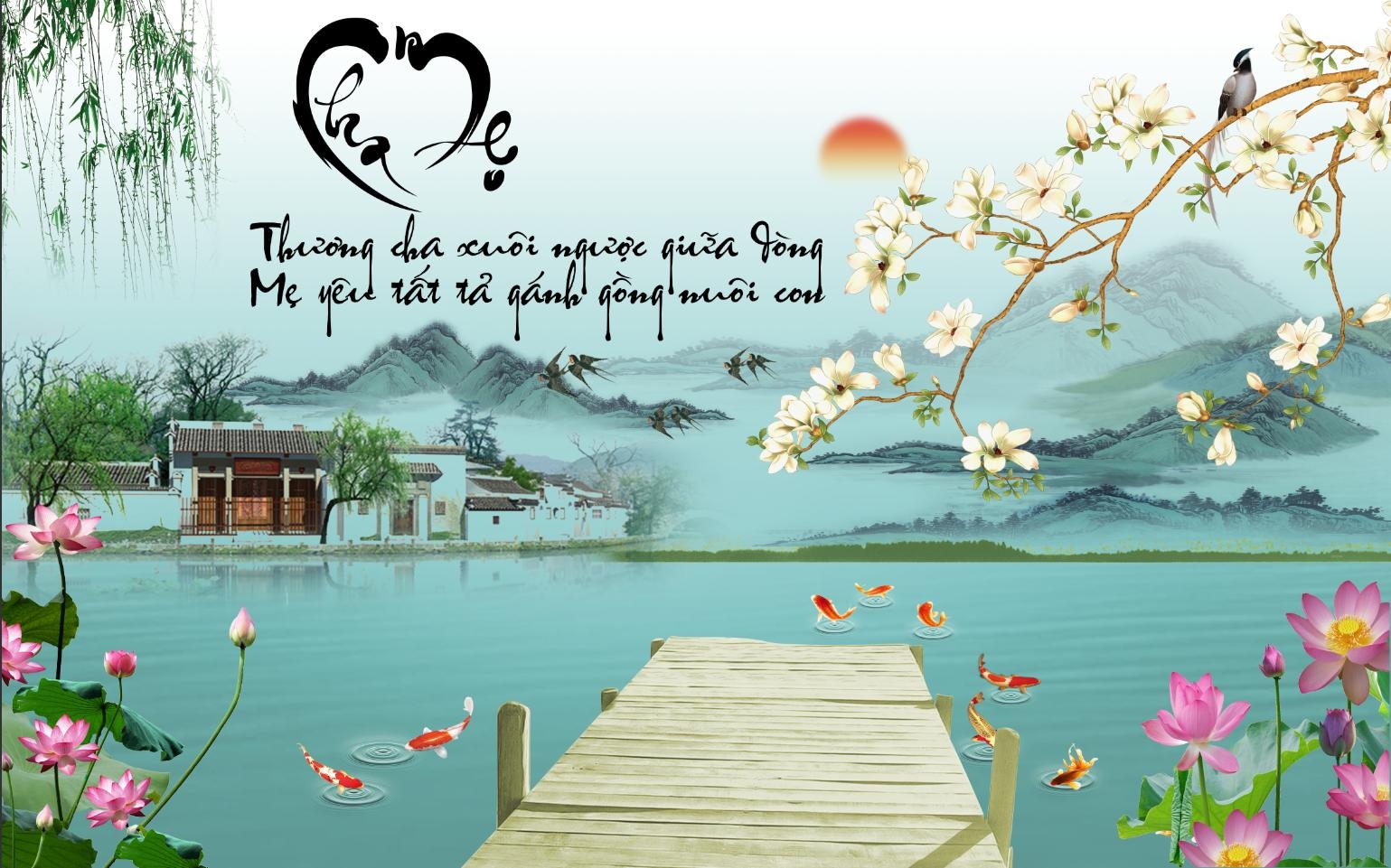 Tranh chữ cha mẹ in trên chất liệu lụa cao cấp - za.lo 0367.536.104