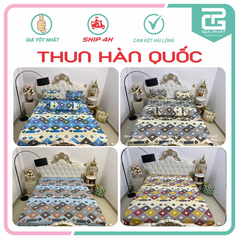 Bộ Ga Giường Thun Lạnh Hàn Quốc 4 Món ( 1 ga bọc + 2 vỏ gối nằm + 1 vỏ gối ôm )