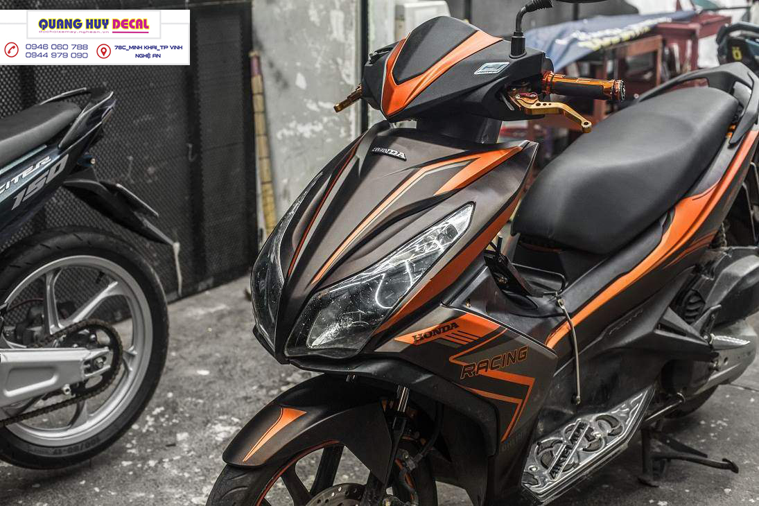 Tem trùm air blade đen cam (2013-2014-2015), tem trùm xe air blade, tem xe ab, tem dán xe máy ab đen cam