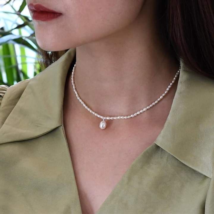 Dây chuyền ngọc trai hạt nhỏ phối mặt giọt nước 9ly - ngọc trai trường thịnh
