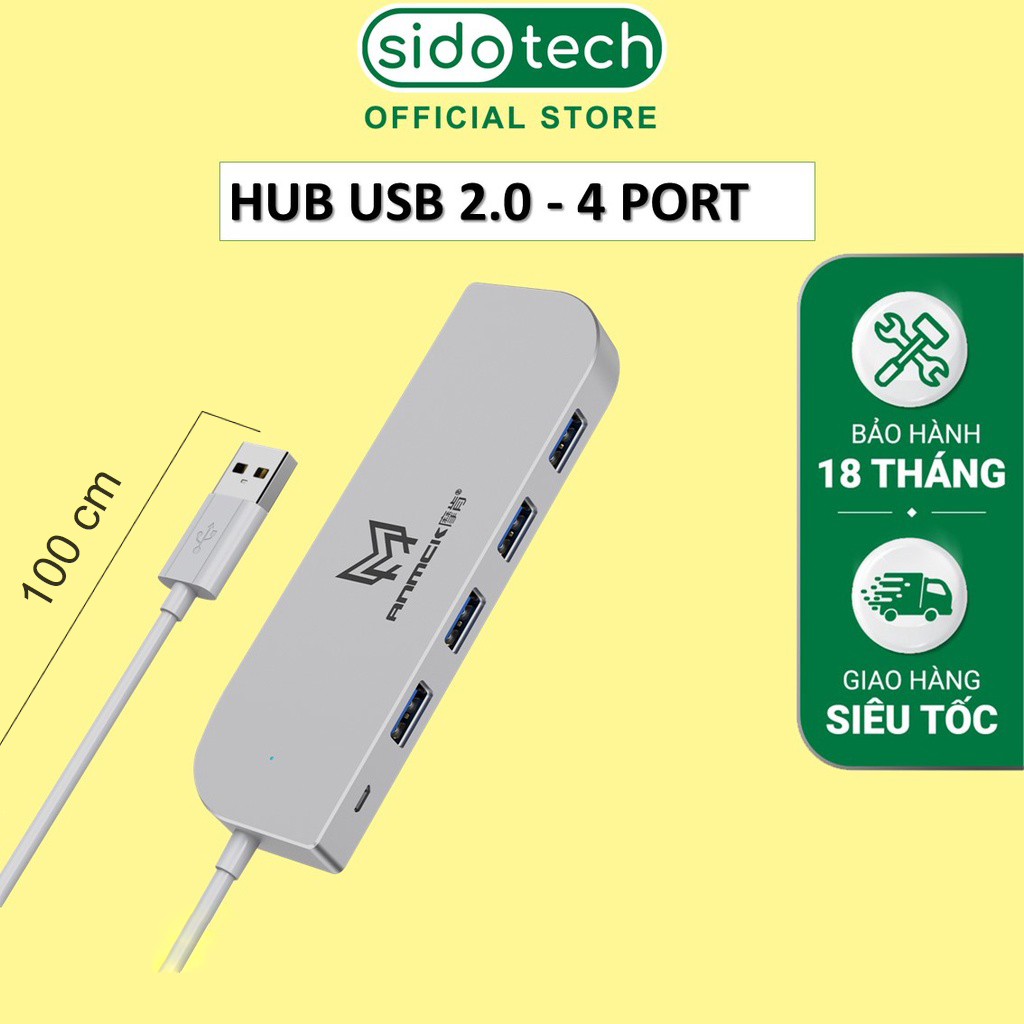 HUB USB 4 cổng SIDOTECH K89 dây dài 1m bộ chia chuyển đổi 4 port 2.0 mở