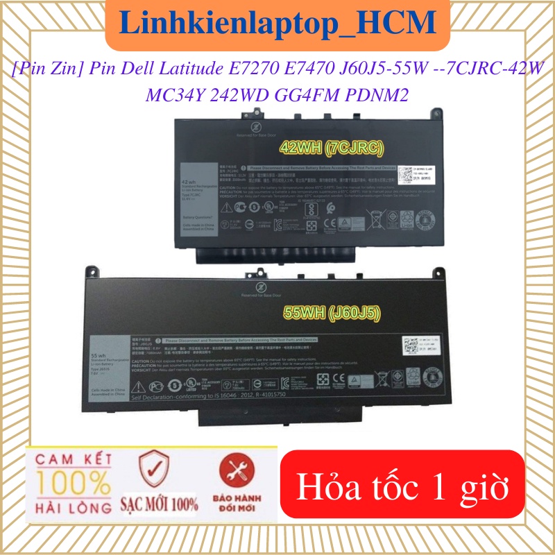 Pin dell j60j5 - 55w --- 7cjrc - 42w dùng cho laptop dell latitude e7270 e7470 mc34y 242wd gg4fm pdnm2