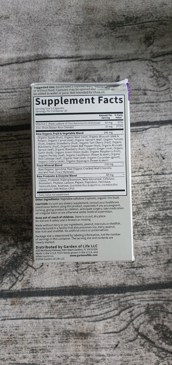 KẼM TƯƠI VITAMIN CODE RAW GARDEN OF LIFE